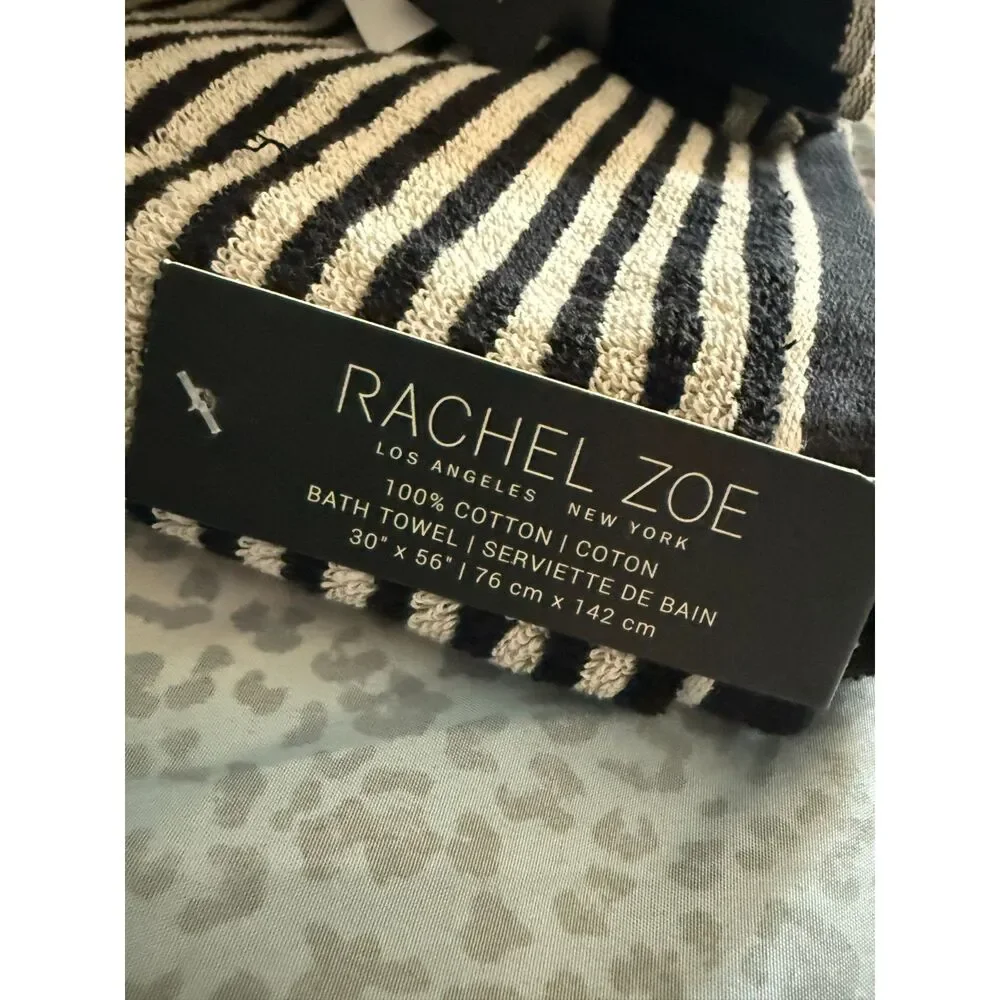 Rachel Zoe 8-Piece Black & Cream Striped 100% Cotton Towel Set NWT